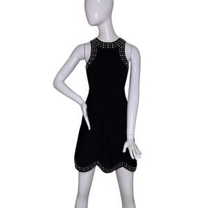Sandro Paris NWT Scallop Studded Mini Dress Sleeveless Black Size 34 USA 2